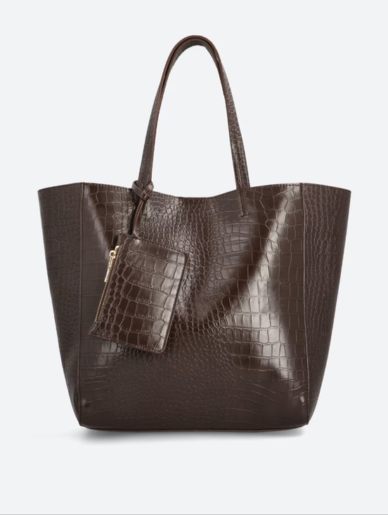 Urban Expressions Handbags - Urban Expressions Croc Embossed Brown Work Tote/ Laptop Bag